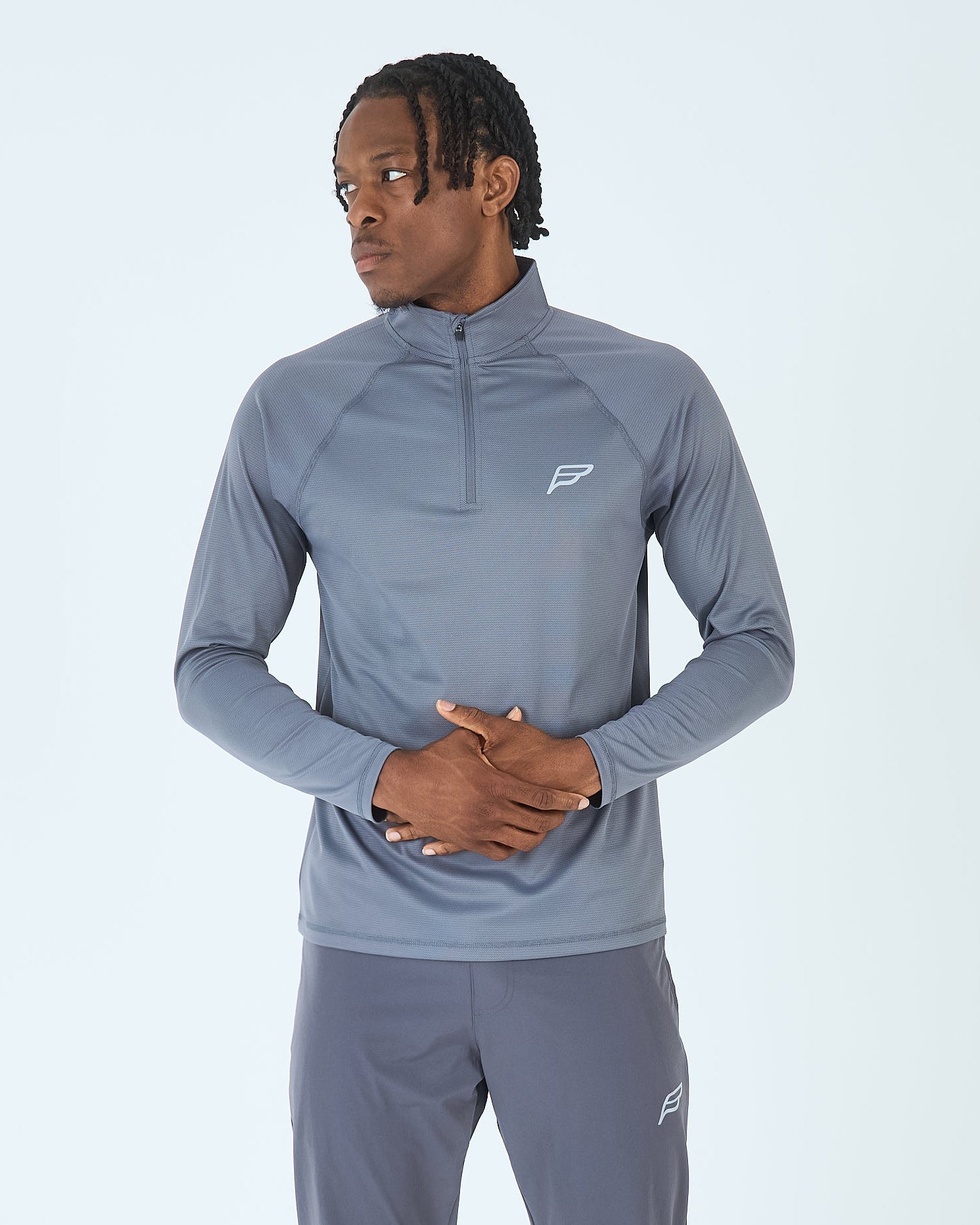 Mens Core 1/4 Zip Jogger Set - Grey/Grey