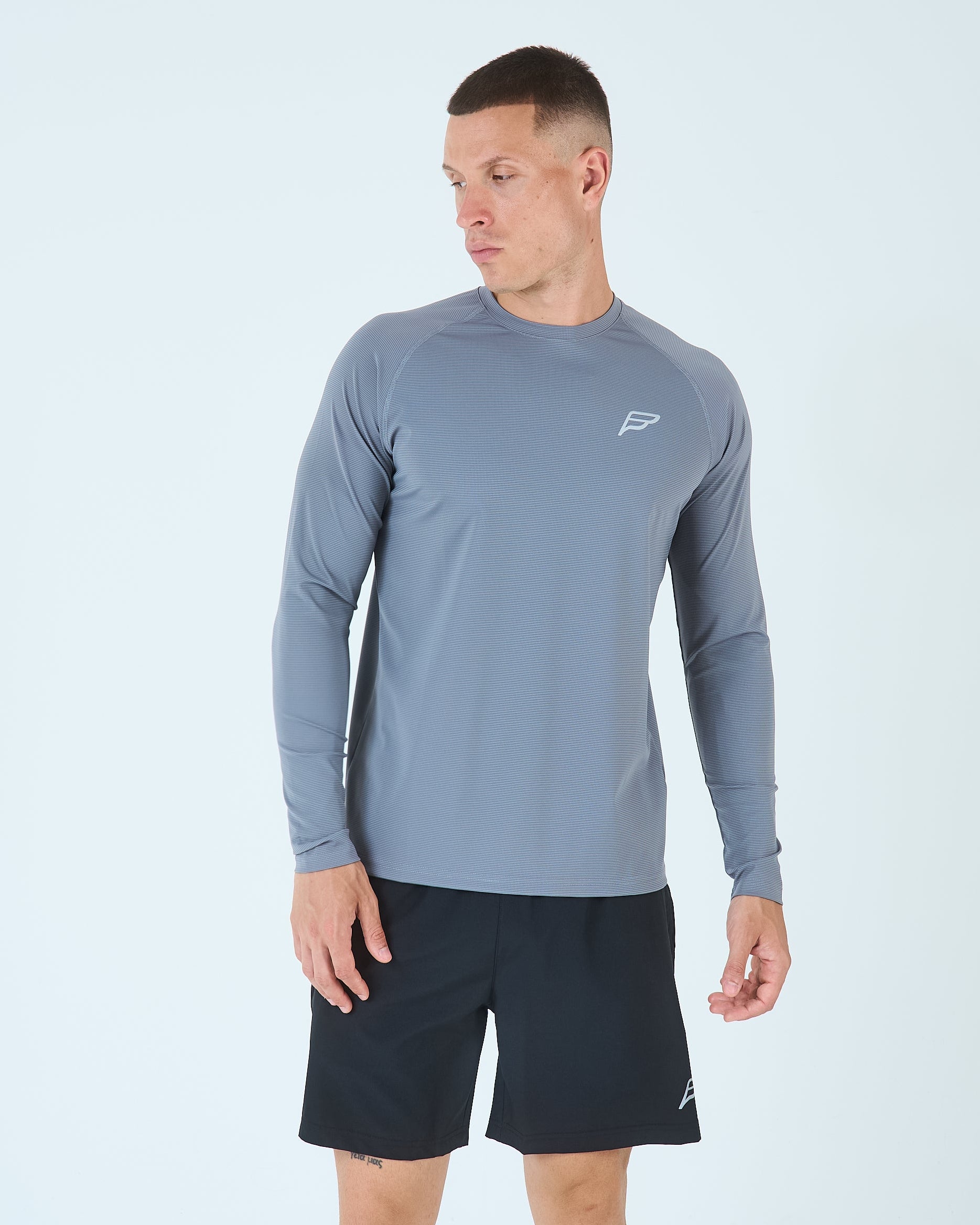 Mens Grid Tech Shorts Set LS - Platinum Grey