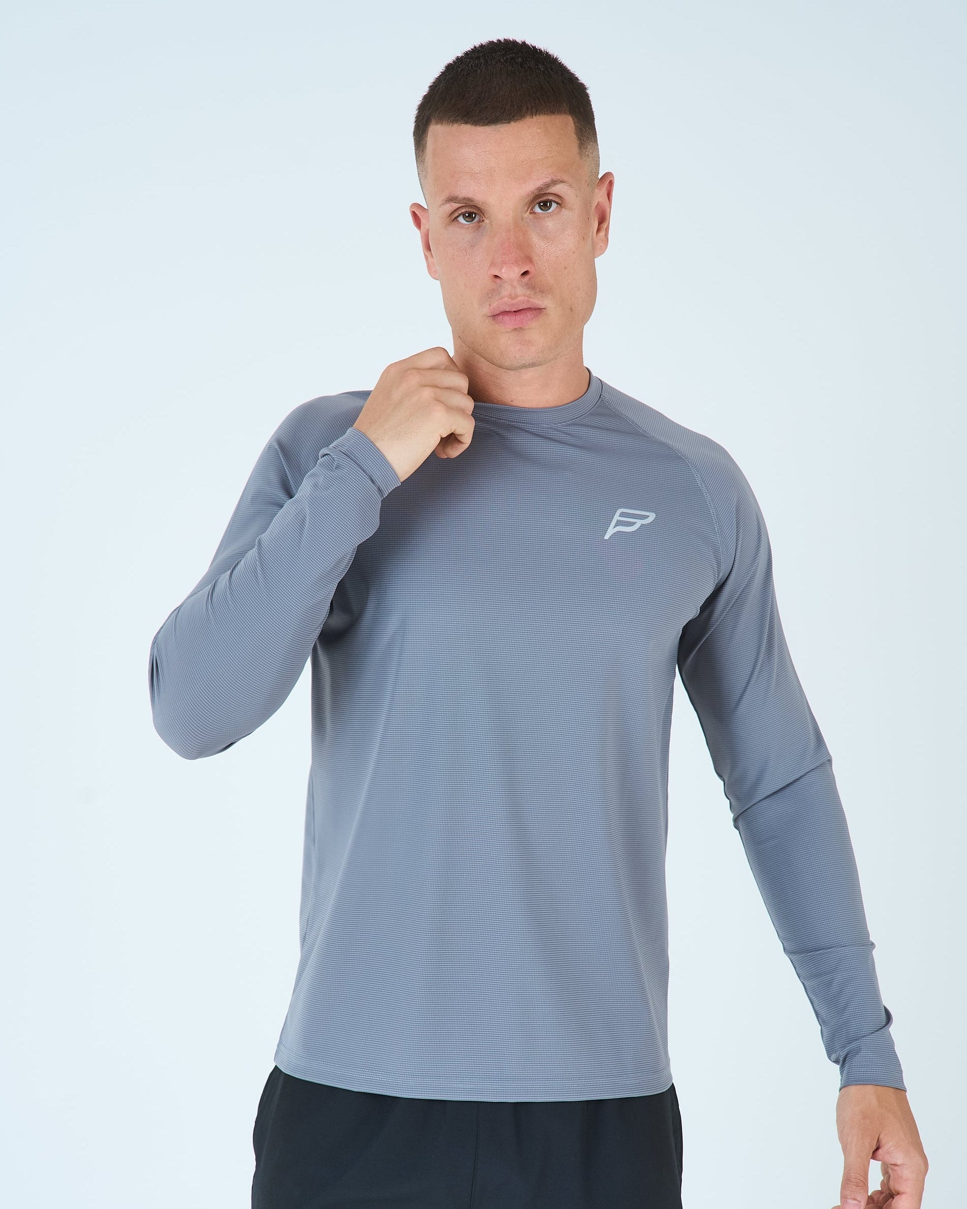 Mens Grid Tech Shorts Set LS - Platinum Grey